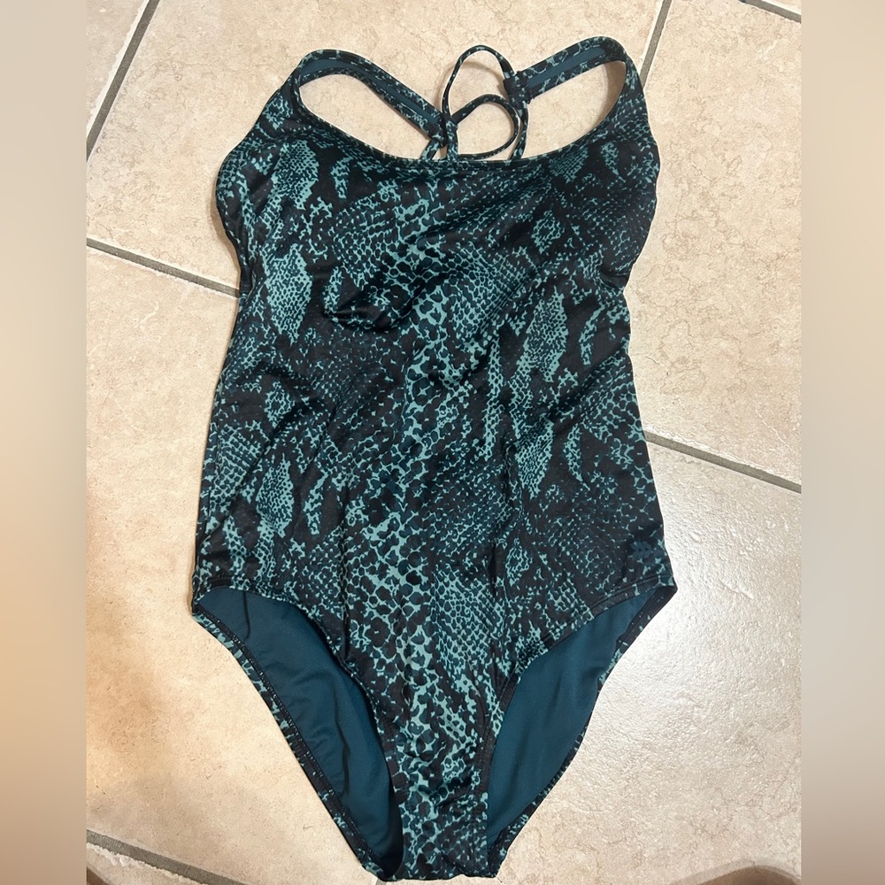 Ladies Green Snake-Print One-Piece Swimsuit